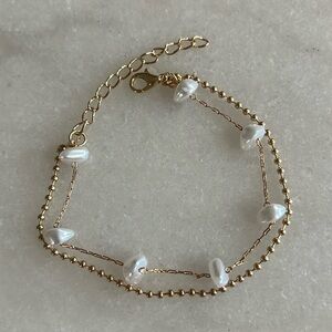 Double Chain Faux Pearl and Beaded Bracelet